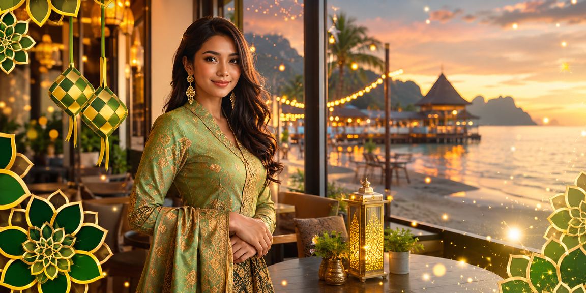 Suasana perayaan Hari Raya di Langkawi dengan tema pertaruhan dalam talian yang meriah dan mesra pengguna tempatan